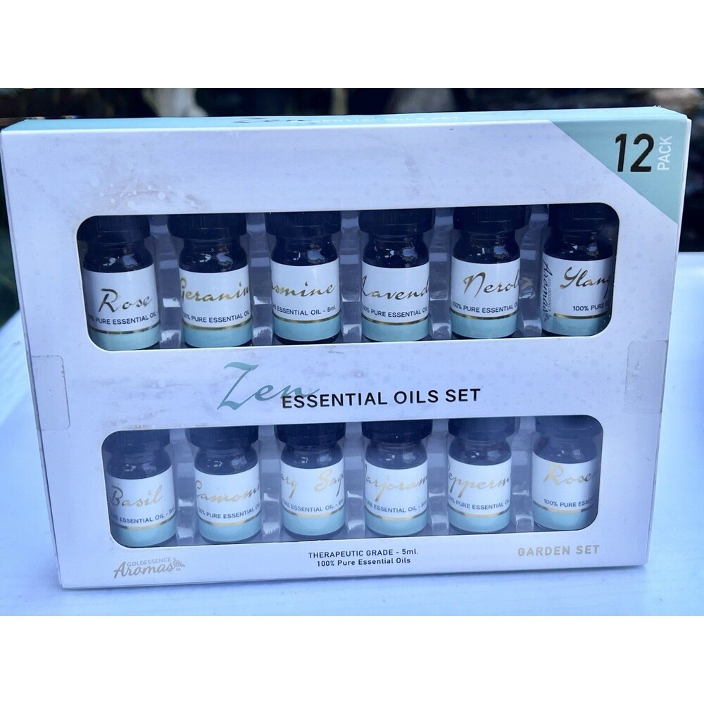 Goldessence Aromas Zen Essential Oils Garden Set 12 Pack 100% Pure 5mL Gift Set